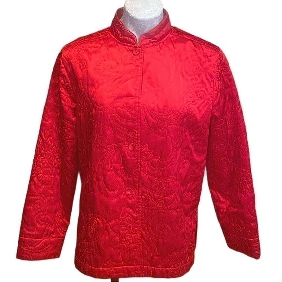Classic Element Red Quilted Sateen Button Down Jacket Blazer Sz Large (14/16) - Picture 1 of 12